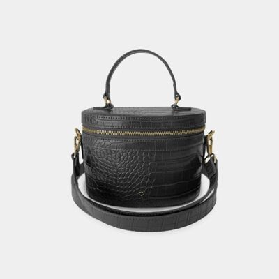 Black Leather Croc Aspen Circle Bag