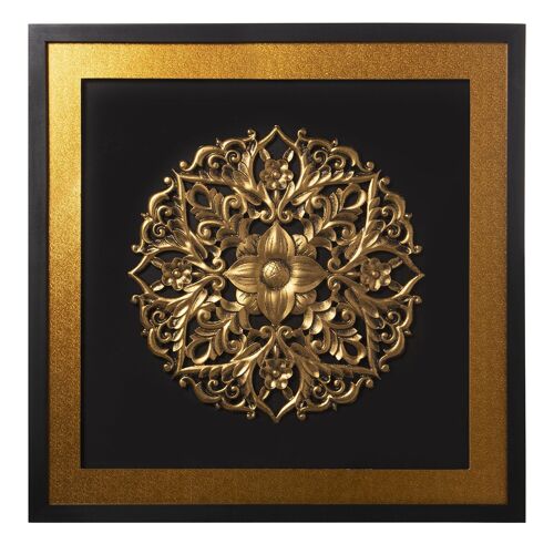 CUADRO MADERA NEGRO/DORADO MANDALA 80X80X4,2CM, MADERA: ABETO ST70055