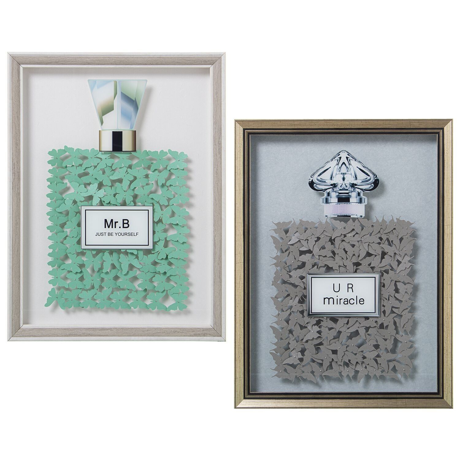 Stampa di profumo a forma di farfalla, cornice di carta 3D, cornice PS con vetro assortito, 30x3,5x40cm e 30x4x40cm st36351