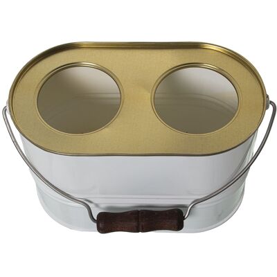 WHITE OVAL METAL COOLER BUCKET, FOR 2 BOTTLES _27X15X19/33CM, MOUTHS:°9CM ST325