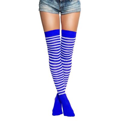 Over-Knee Socks  Kobalt Blue/White - One-Size
