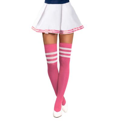 Cheerleader Knee Socks Neon Pink/White - One-Size