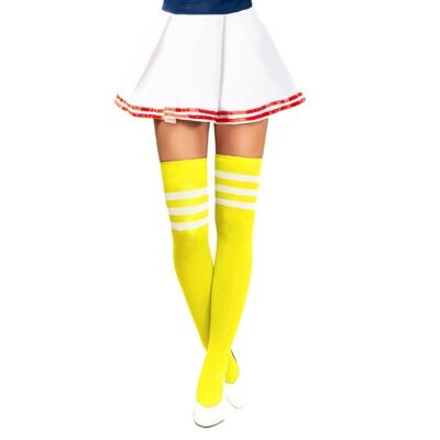 Cheerleader Knee Socks Neon Yellow/White - One-Size