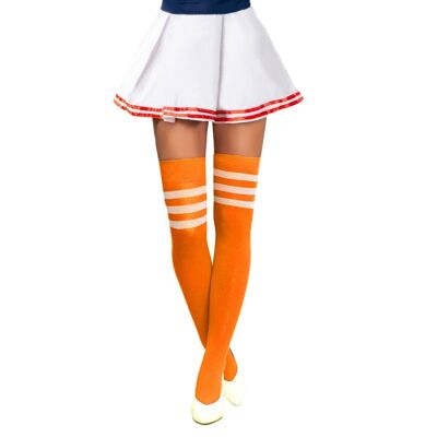Cheerleader Knee Socks Neon Orange/White - One-Size
