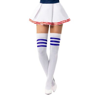 Cheerleader Knee Socks White/Kobalt Blue - One-Size