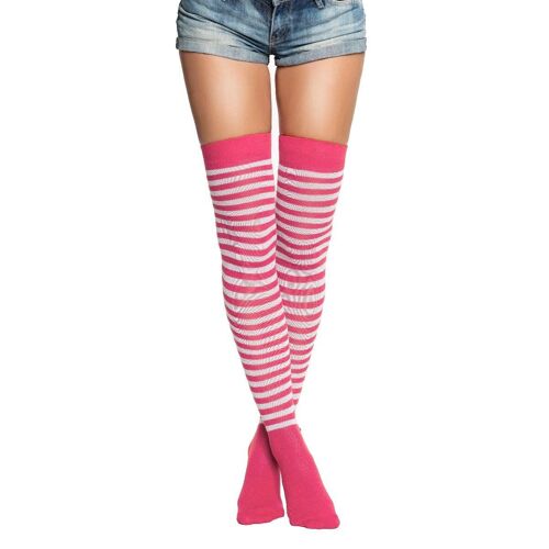 Over-Knee Socks Neon Pink/White - One-Size