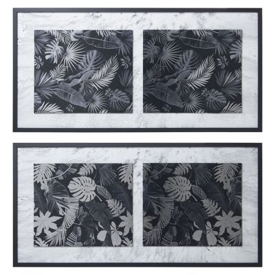 TABLEAU FEUILLE DE BOIS ARGENT AVEC CADRE NOIR ASSORTI 120X60CM ST35816