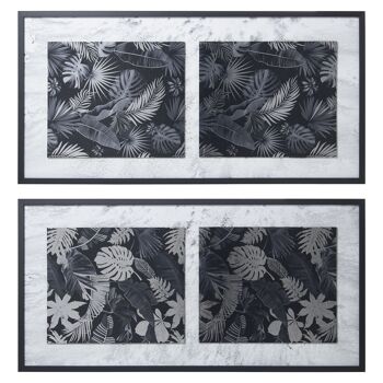 TABLEAU FEUILLE DE BOIS ARGENT AVEC CADRE NOIR ASSORTI 120X60CM ST35816 1