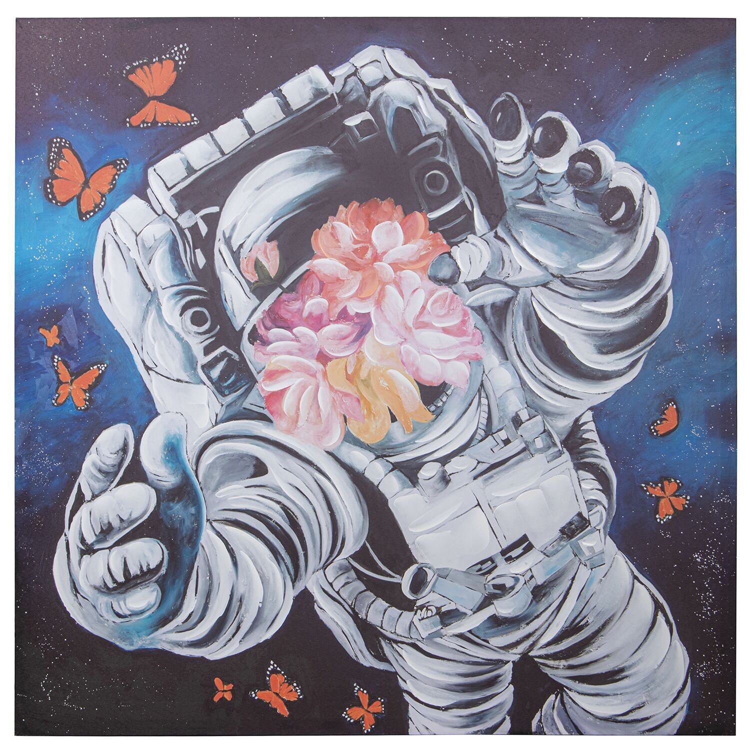 Leinwandgemälde 100x100cm, 40% handgemalt, Astronaut 100x100x3cm, ST69203