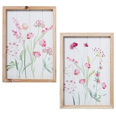 CANVAS PICTURE 24X34CM FLOWERS WITH ASSORTED NATURAL WOOD FRAME _24X34X1.8CM ST69188