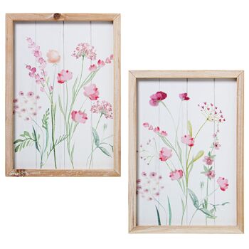 IMAGE SUR TOILE 24X34CM FLEURS AVEC CADRE EN BOIS NATUREL ASSORTIMENT _24X34X1.8CM ST69188 1