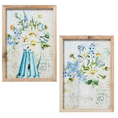 QUADRO SU TELA 24X34CM FIORI CON CORNICE IN LEGNO NATURALE ASSORTITO _24X34X1.8CM ST69189