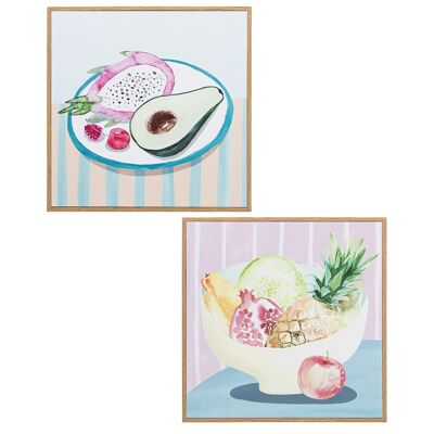 CANVAS PAINTING 30X30CM STILL LIFE FRUITS W/NATURAL WOOD FRAME _30X30X2CM ST69197