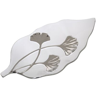 CENTRE CÉRAMIQUE BLANCHE/FLEUR ARGENT 30X15X3CM ST52815