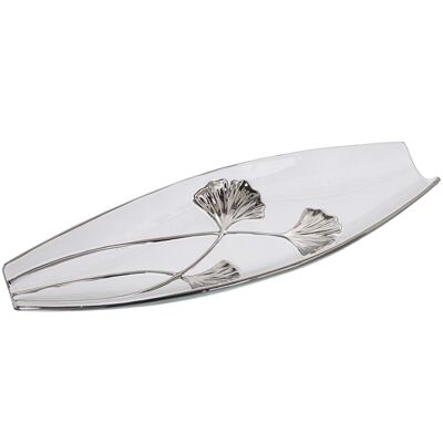 CENTRE CÉRAMIQUE BLANCHE/FLEUR ARGENT 45X16X6CM ST52819