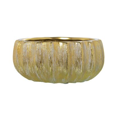 CENTRO CERAMICA ø26CM BIANCO RIGATO ORO _°26X12CM ST60298
