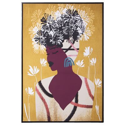 QUADRO TELA STAMPATA DONNA CON FIORI CORNICE NERA 80X4X120CM ST36171