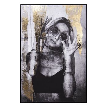 TABLEAU IMPRIMÉ FEMME SUR TOILE AVEC CADRE EN BOIS NOIR 80X4X120CM ST36300 1