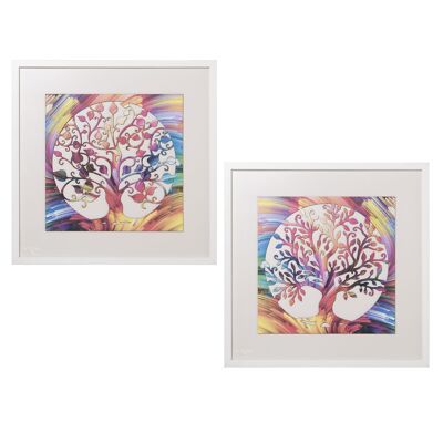 QUADRO IN LEGNO CON MODATURA BIANCA ASSORTIMENTO ALBERO DELLA VITA _60X2X60CM ST36519