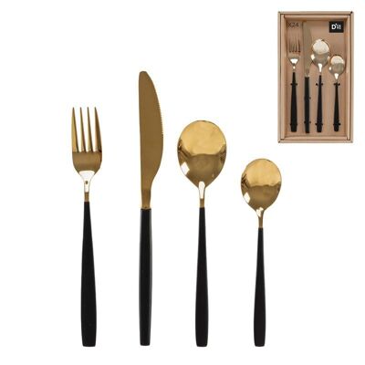 JUEGO 24 CUBIERTOS BICOLOR ORO NEGRO HH308411