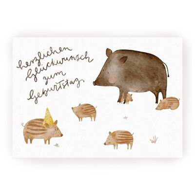 Postkarte Wildschweine Frischlinge