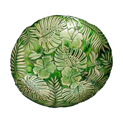 CENTRO CRISTAL 33CM VERDE HOJAS _°33X6CM ST16604