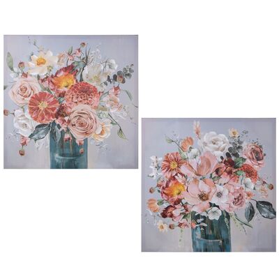 CANVAS PICTURE 80X80CM 40% HAND PAINTED FLOWERS ASSORTED _80X80X3CM ST69222