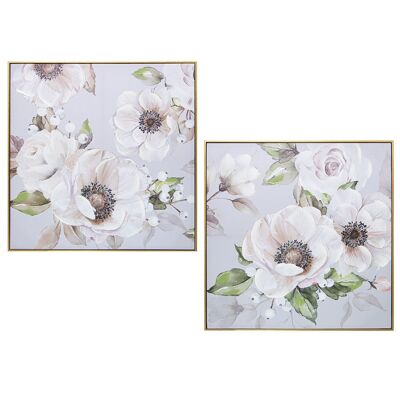 QUADRO SU TELA 80X80CM FIORI ASSORTITI. C/CORNICE IN LEGNO 80X3X80CM, STAMPATA+A MANO ST34836