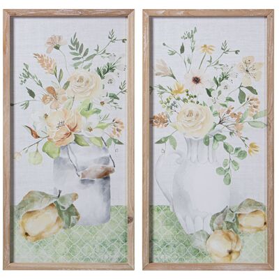 QUADRO TELA FIORI 30X60CM CON CORNICE IN LEGNO NATURALE _30X60X1.8CM ST69171