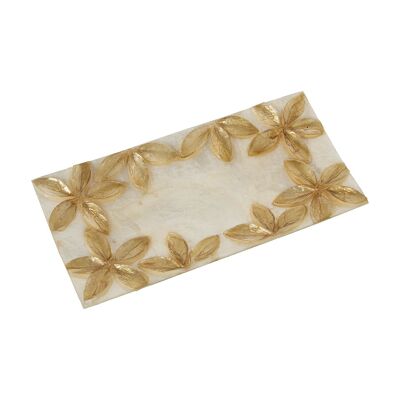 CENTER RECT. MOTHER OF PEARL FLOWERS RELIEF TOAST/NATURAL _20X10X1CM ST39309