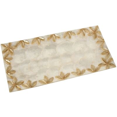 CENTER RECT. MOTHER OF PEARL FLOWERS RELIEF TOAST/NATURAL _40X20X1.5CM ST39308