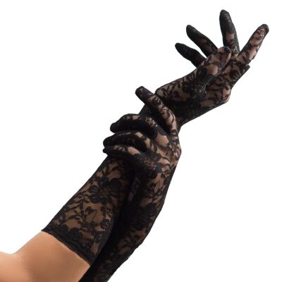 Lace Gloves Long Black - 38 cm