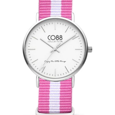 Reloj CO88 IPS 36mm blanco con correa nato rosa / blanco