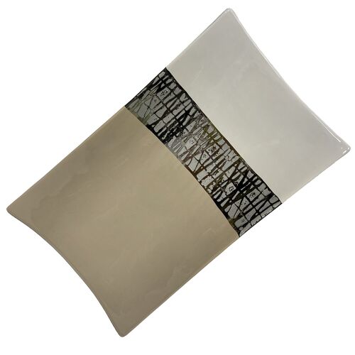 CENTRO RECTANGULAR CERAMICA BLANCO/PLATA/BEIGE _40X24X8CM ST61164