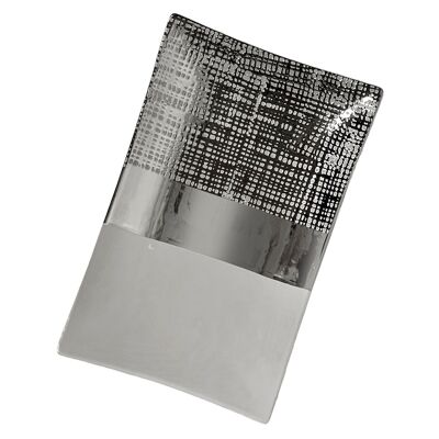 CENTRE RECTANGULAIRE EN CÉRAMIQUE ARGENT/BLANC BRILLANT _26X16X3.5CM ST61143