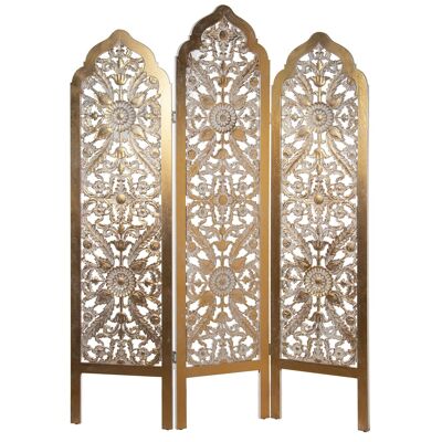 WOODEN SCREEN 3 PANELS GOLD/WHITE 135X2X184CM, WOOD: DM ST70063