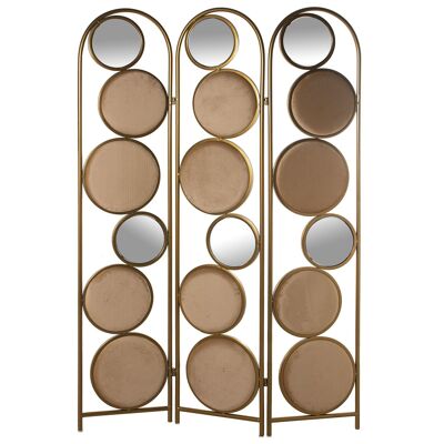 DOUBLE-SIDED METAL BIOMBO CIRCLES BEIGE UPHOLSTERY/MIRRORS 120X4X180CM ST68007