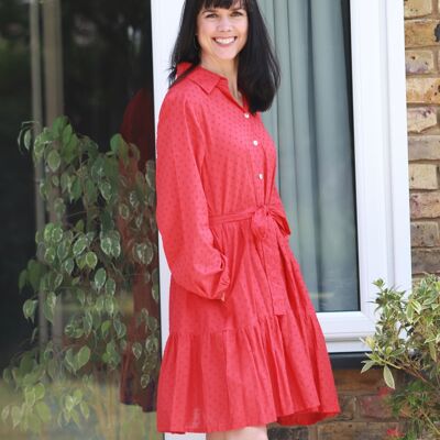 Robe chemise rouge en coton équitable