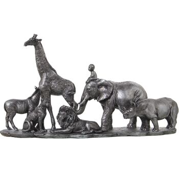 FIGURINE ANIMALE DE LA JUNGLE EN RÉSINE ARGENTÉE _52X14X29CM ST49993 1