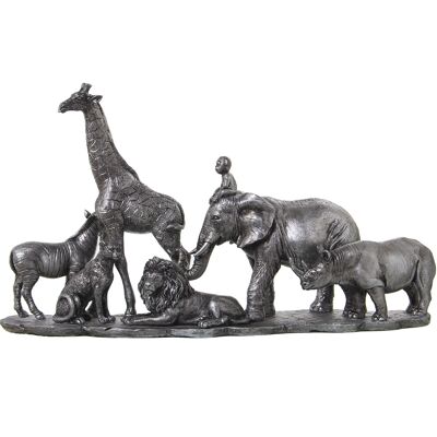 FIGURA ANIMALE DELLA GIUNGLA IN RESINA ARGENTO _52X14X29CM ST49993