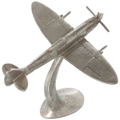 FIGURA AVIÓN C/BASE RESINA PLATA ENVEJECIDA 24X22X21CM ST47472