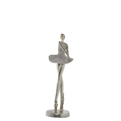 FIGURA BALLERINA IN RESINA ARGENTO CON GLITTER 12X10X30CM ST49282