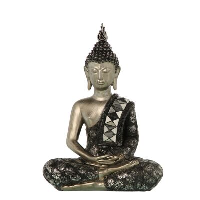 FIGURINE BOUDDHA EN RÉSINE ARGENT/NOIR _25X14X35CM ST47309