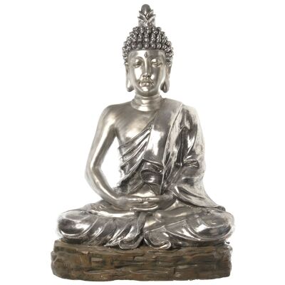 FIGURA BUDA RESINA PLATEADA 105X65X150CM ST48693