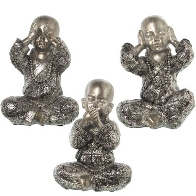 SILVER RESIN BUDDHA FIGURE WITH BLACK/SILVER TUNIC 16.5X11X20CM (EACH FIG.APPROX) ST48689