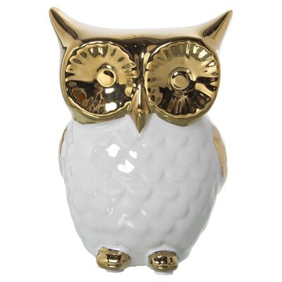FIGURA GUFO CERAMICA BIANCO/ORO 10X9X14CM ST51009