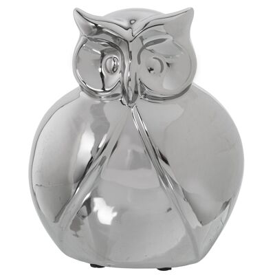 SILVER CERAMIC OWL FIGURE _15X9X18CM ST53134