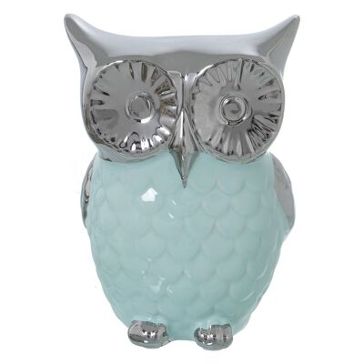 WATER GREEN/SILVER CERAMIC OWL FIGURE 11X11X18CM ST50114