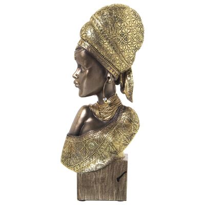 FIGURA BUSTO AFRICANA RESINA DORADO _18X9X42CM ST50350