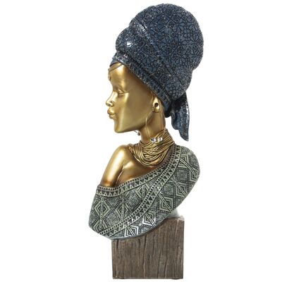 AFRIKANISCHE BÜSTE FIGUR HARZBLAU/GOLD 18X9X42CM ST50351